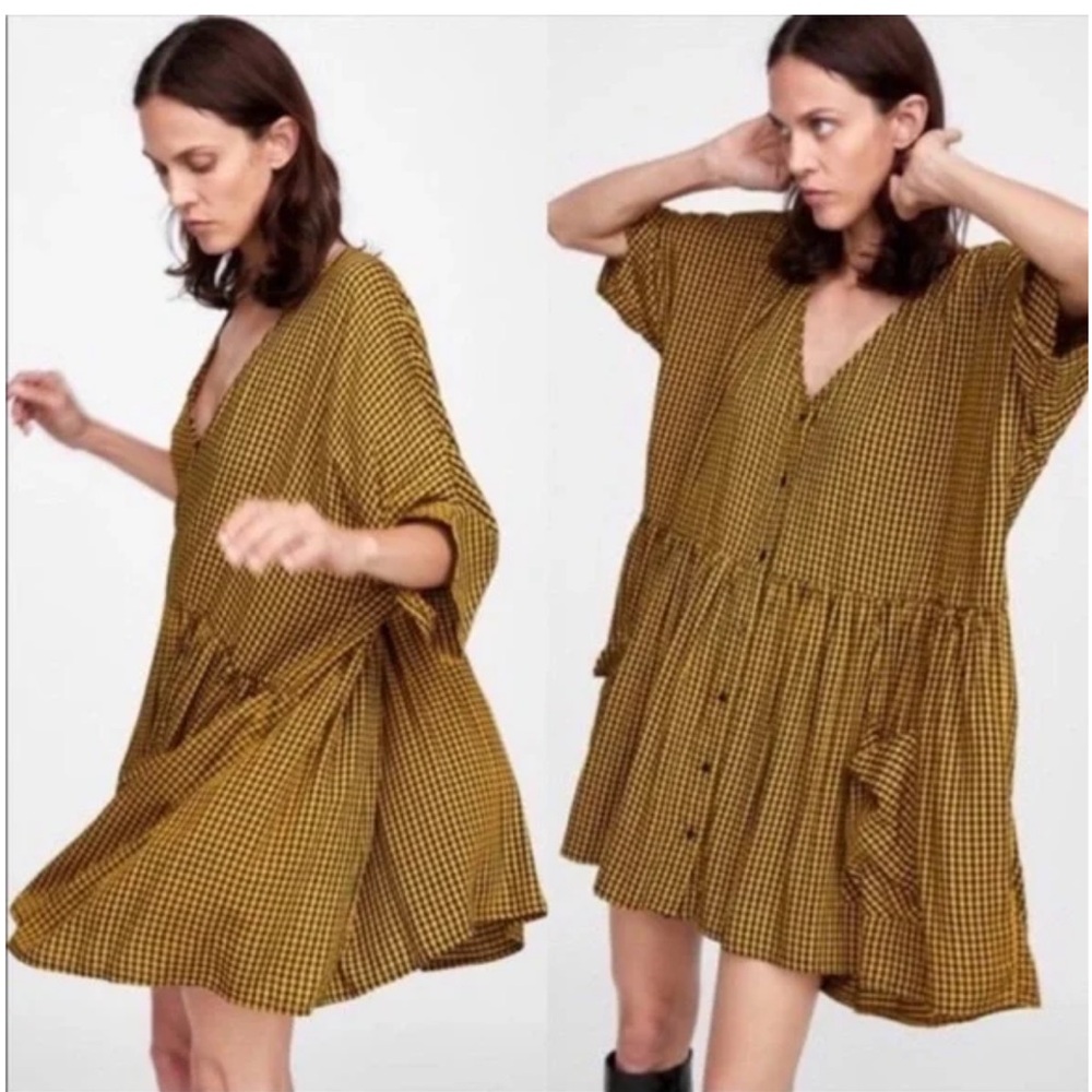 Zara Yellow Checkered Mini Dress